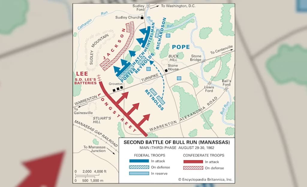 Map depicting troop movements during the Second Battle of Bull Run