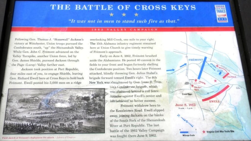 Informational sign about the Battle of Cross Keys, 1862